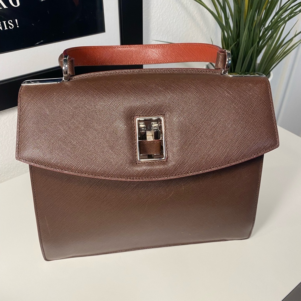 Rare Vintage Salvatore Ferragamo Double Gancini Large Saffiano Leather Bag - Picture 9 of 14